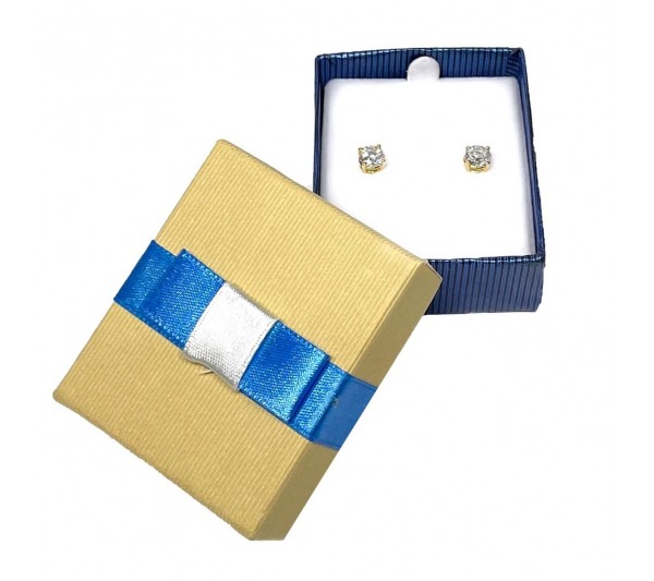 Huston Collection Blue Bowtie Earring Box 2 3/8"x2 3/8"x 3/4"H